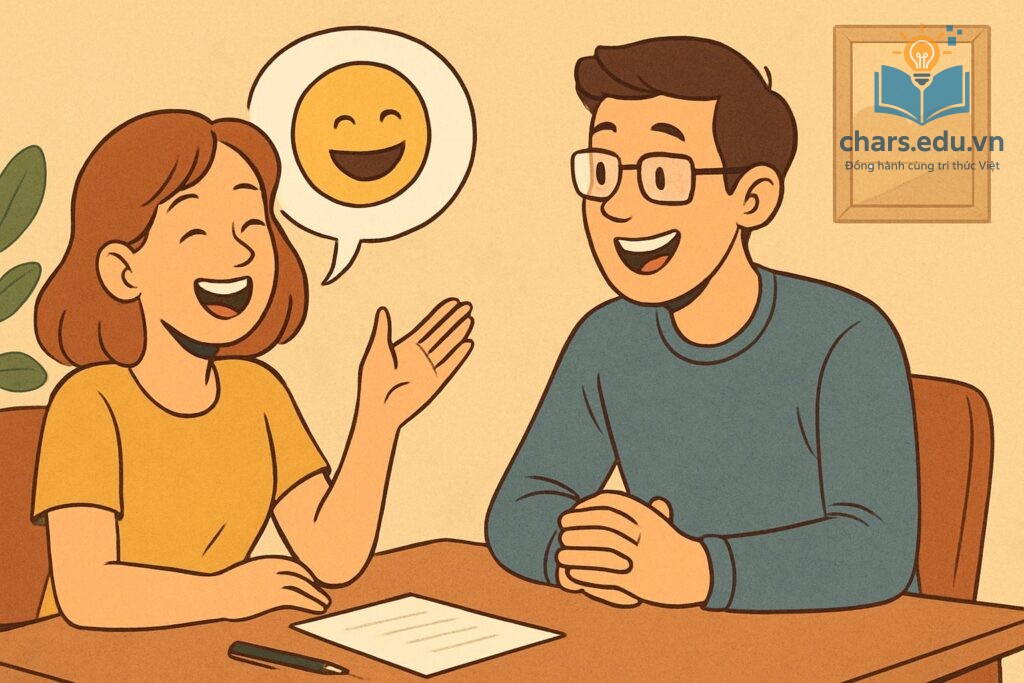 Một chút hài hước đúng lúc giúp cuộc trò chuyện nhẹ nhàng và gần gũi hơn.